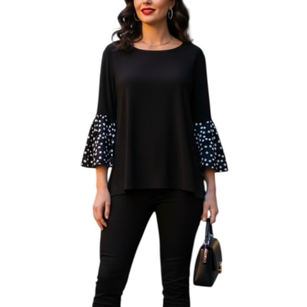 Joseph Ribkoff Top Blouse Party Bell Sleeve Polka Dot